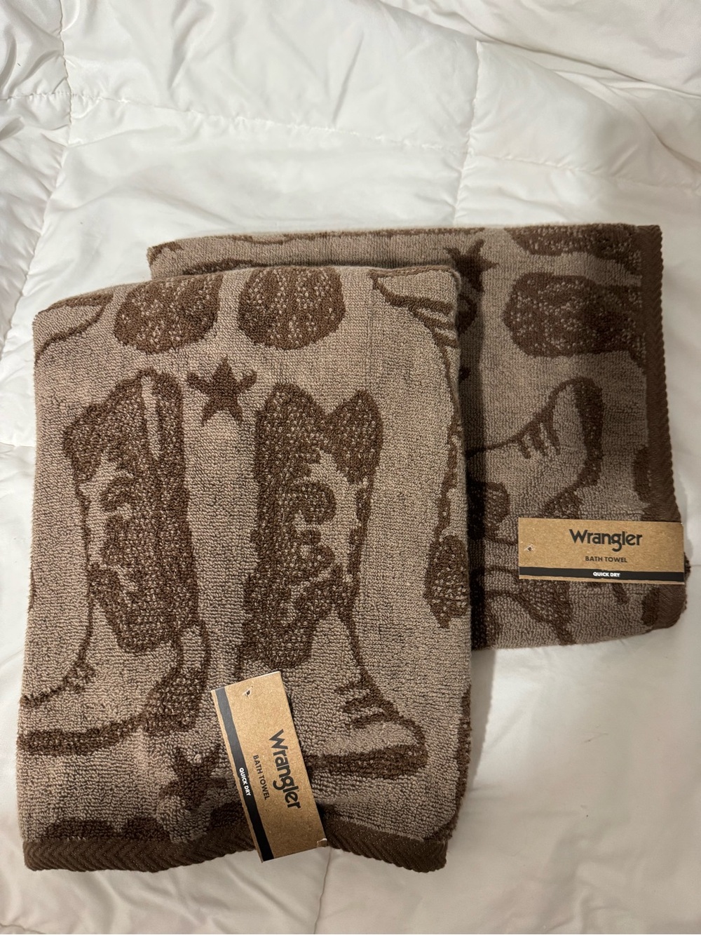 Wrangler Bath Towels - Brown Cowboy Boots Pattern - Set of 2